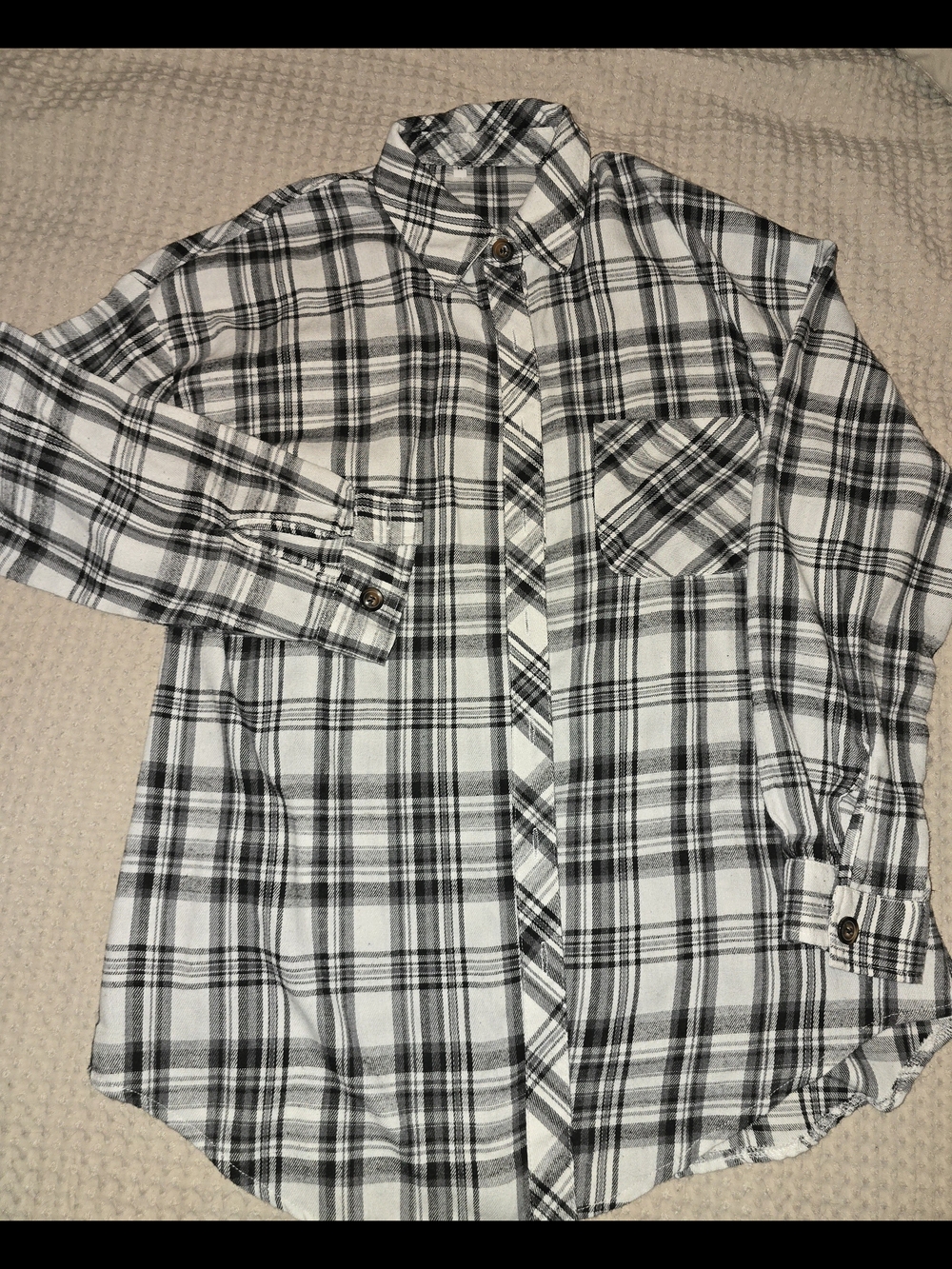 Men's Black & White Plaid Button-Up Shirt